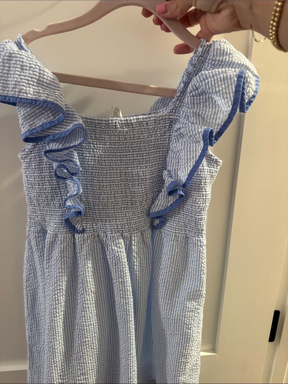 H&M Light Blue & White Striped Ruffle Sundress